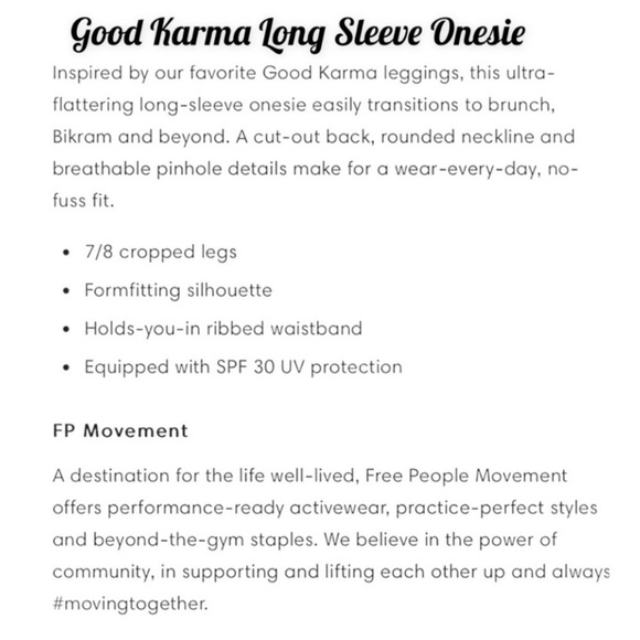 Free People Movement Good Karma Long Sleeve Onesie Washed Black w/Logo M/L - Picture 6 of 6